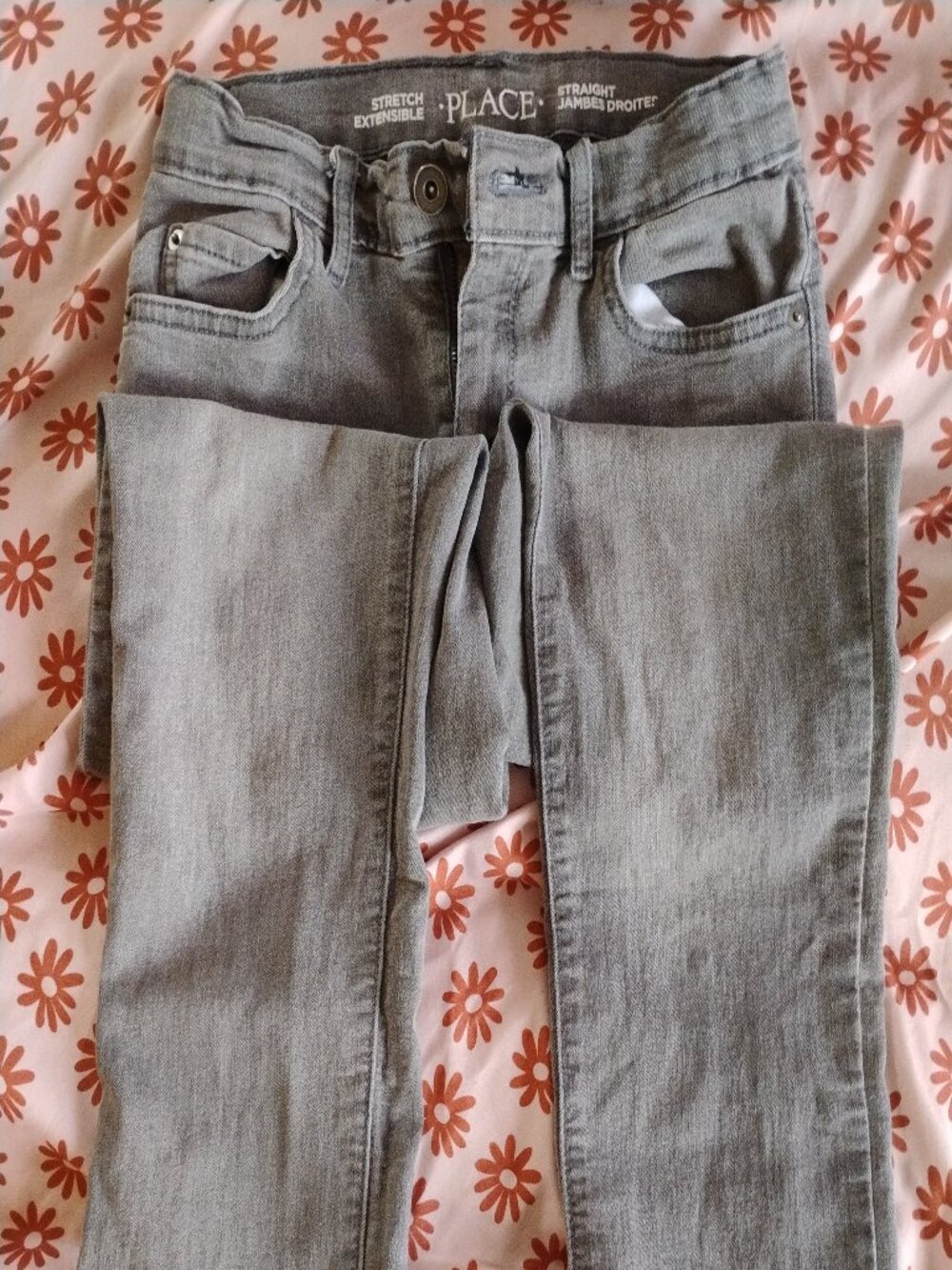 Children's Place Boys Grey Straight-Leg Stretch Jeans - Size 12